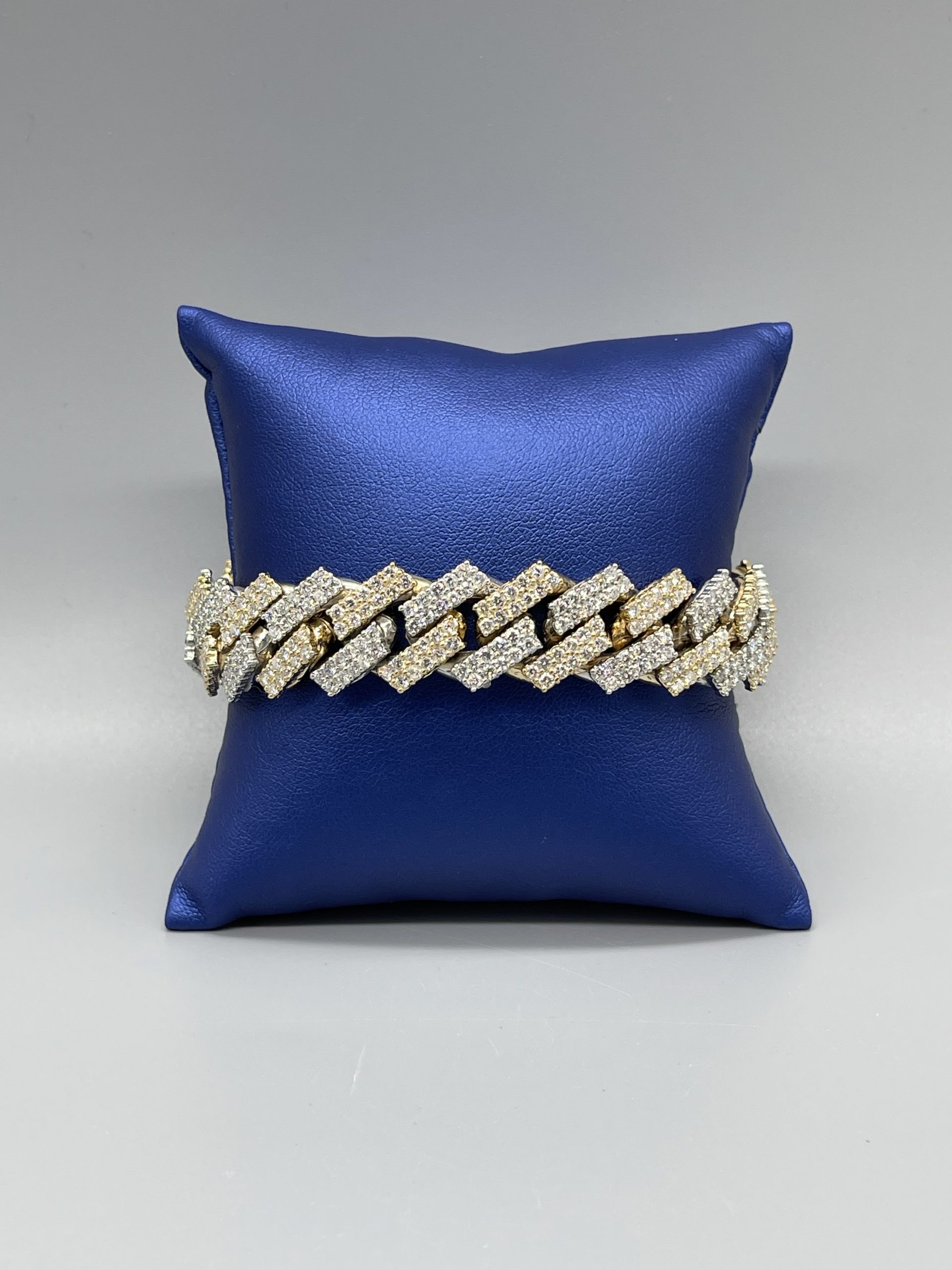 10KT 16MM 13.38CT Dia Two-Tone Cuban Diamond Bracelet